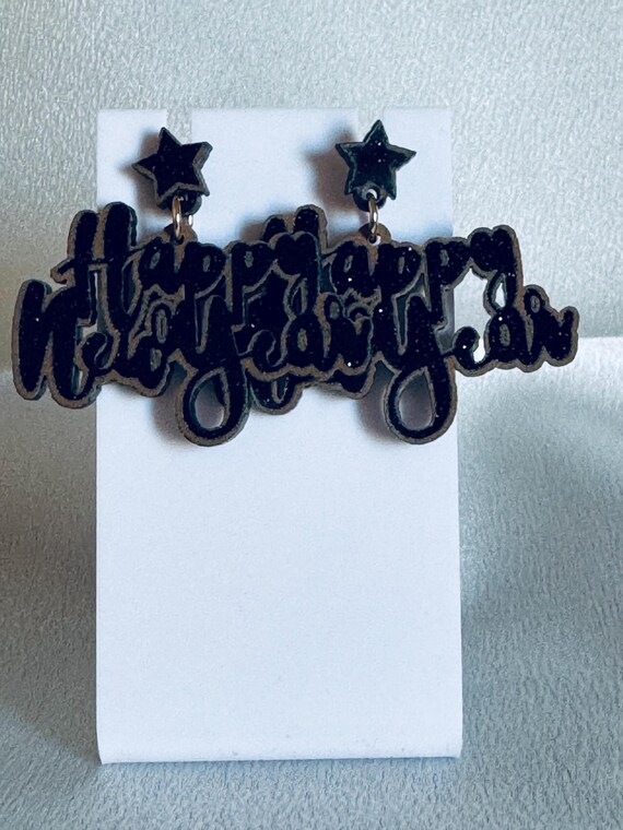 Happy New Year Banner Dangle Earrings