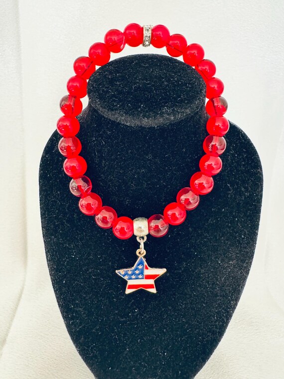 Red White and Blue Star Charm Stretch Bracelet