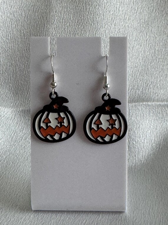 Halloween Jack O Lantern Dangle Earrings. Hypoallergenic