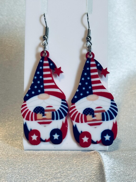 Acrylic Patriotic Gnome Dangle Earrings