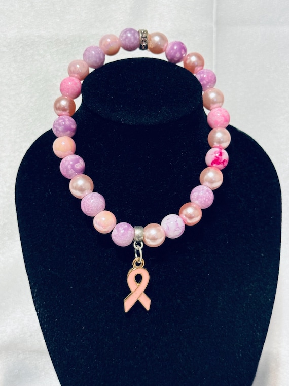 Ribbon Breast Cancer Stretch Charm Bracelet