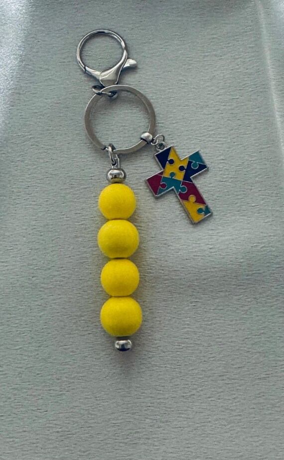 Silicon Bead Cross Charm Autism Keychain