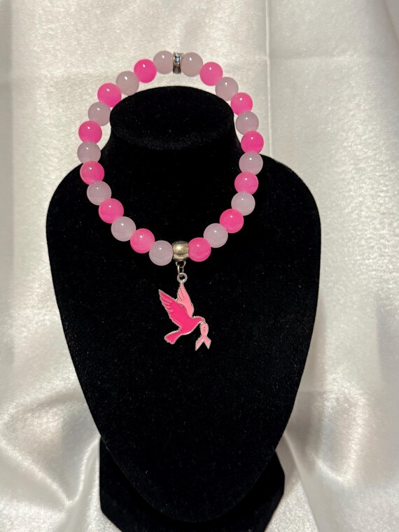 Bird and Ribbon Breast Cancer Stretch Charm Bracelet