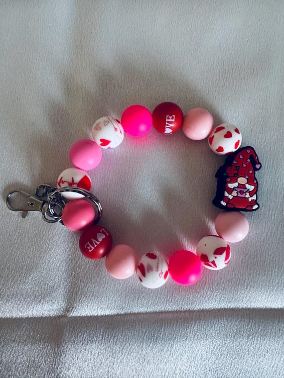 Valentine Gnome Silicone Wristlet  Keychain