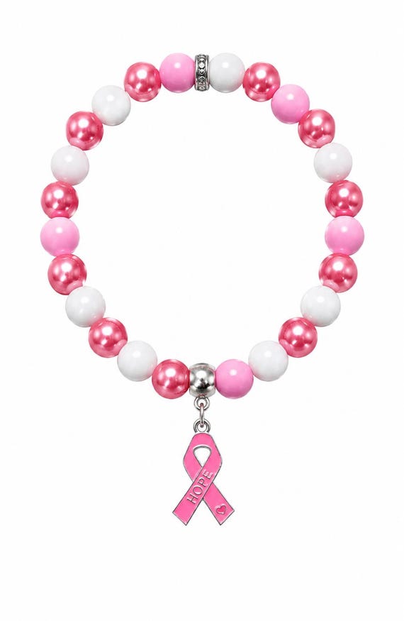Hope Ribbon Breast Cancer Stretch Charm Bracelet