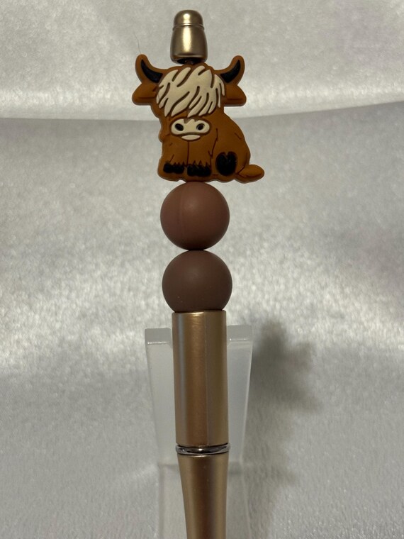 Silicone Beaded Highland Cow Writing Pen