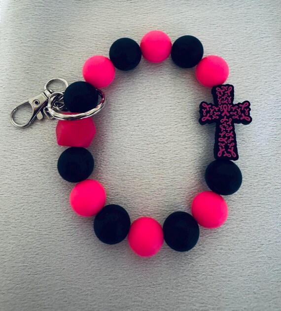 Breast Cancer Silicone Wristlet  Keychain