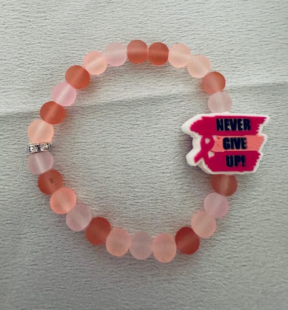 Breast Cancer Beaded Stretch Bracelet With Silicone Focal Bead