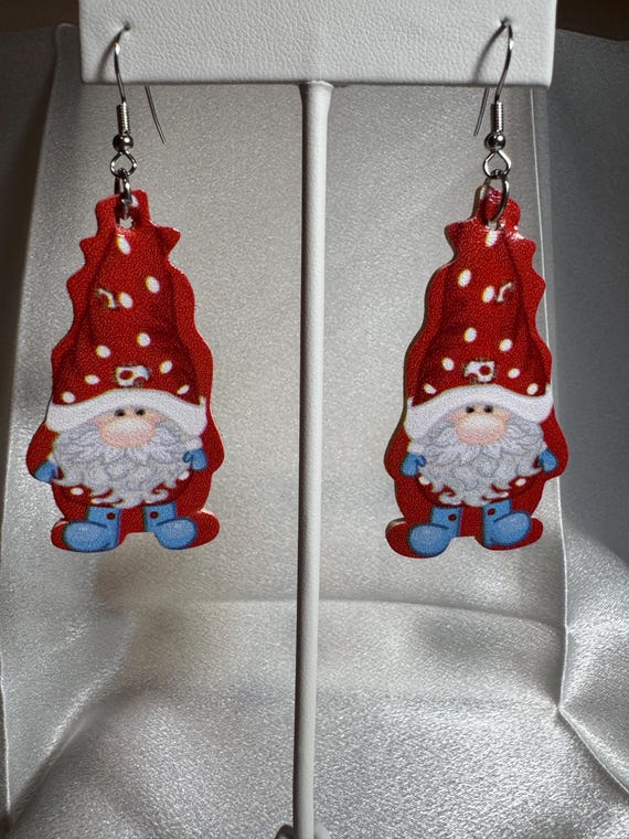 Leather Christmas Gnome Dangle Earrings Hypoallergenic