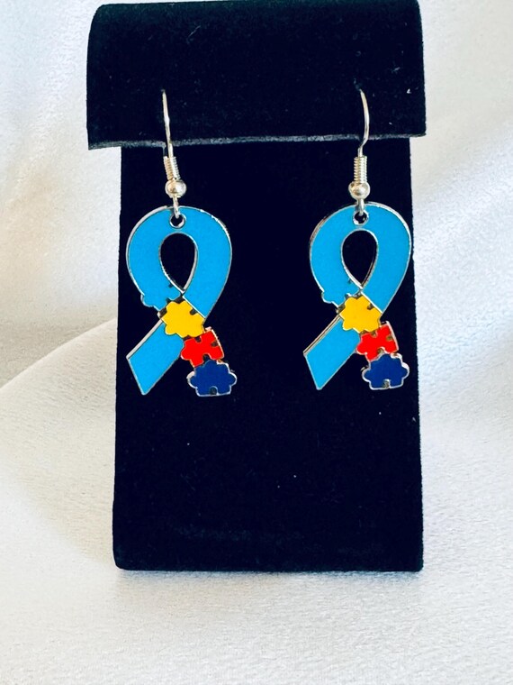 Autism Ribbon Dangle Earrings.