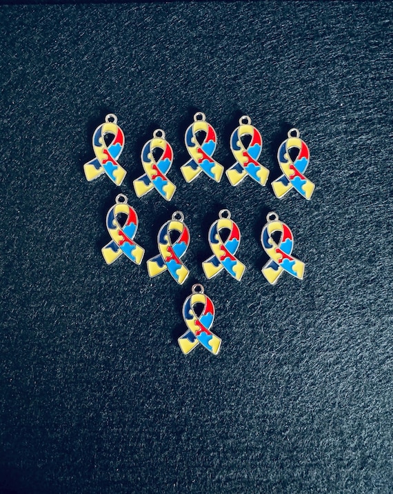 10 Piece Autism Ribbon Charms