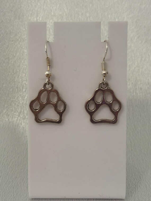 Silver Paw Charm Dangle Earrings