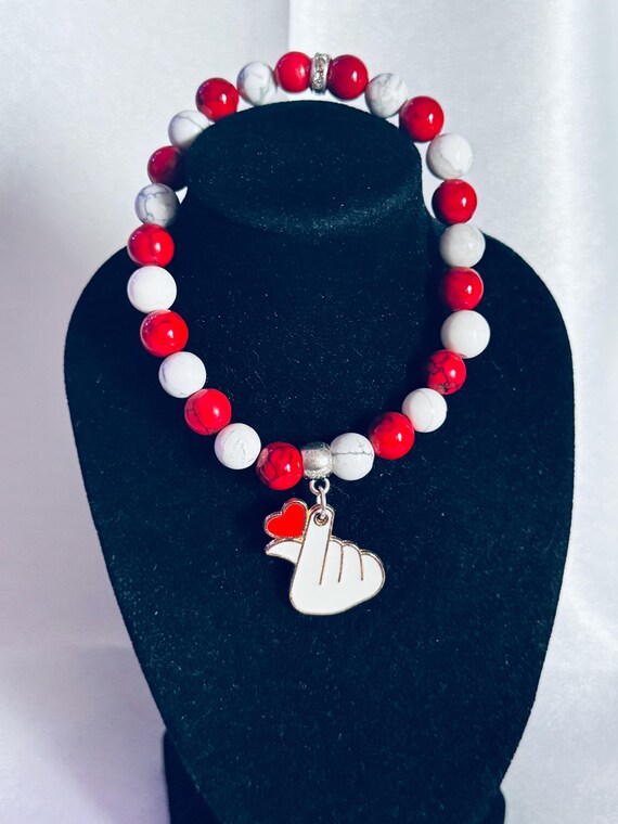 Hand With Red Heart  Valentine Charm Stretch Bracelet