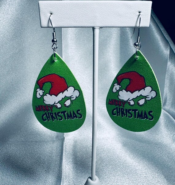 Grinch Christmas Leather Earrings