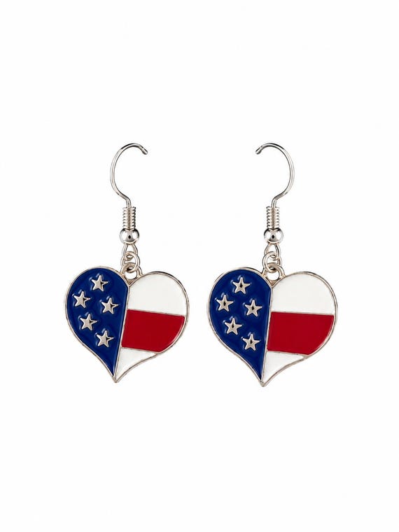 American Flag Heart Dangle Earrings