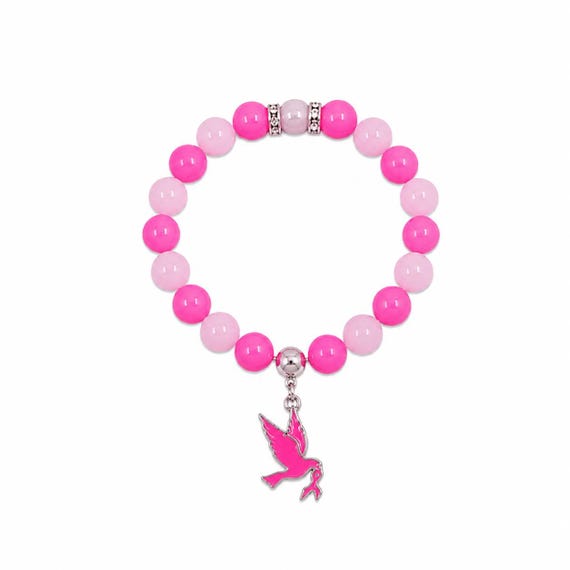 Bird and Ribbon Breast Cancer Stretch Charm Bracelet