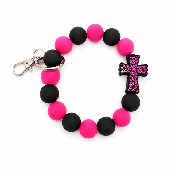 Breast Cancer Silicone Wristlet  Keychain