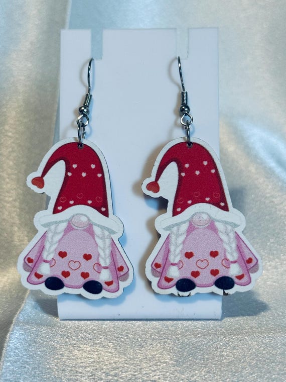 Gnome With Braids Wooden Dangle Earrings