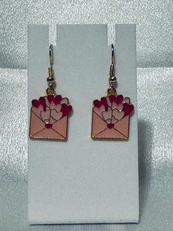 Valentine Envelope of Hearts  Dangle Earrings