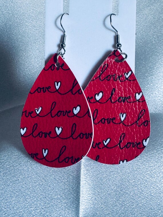 Leather Love Heart Dangle Earrings