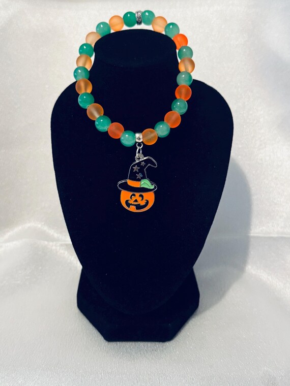 Pumpkin With Hat Stretch Charm Bracelet
