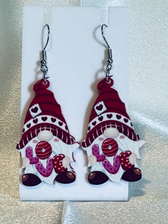 Acrylic Valentine Gnome Dangle Earrings