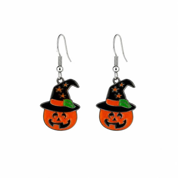 Halloween Jack O Lantern Dangle Earrings. Hypoallergenic