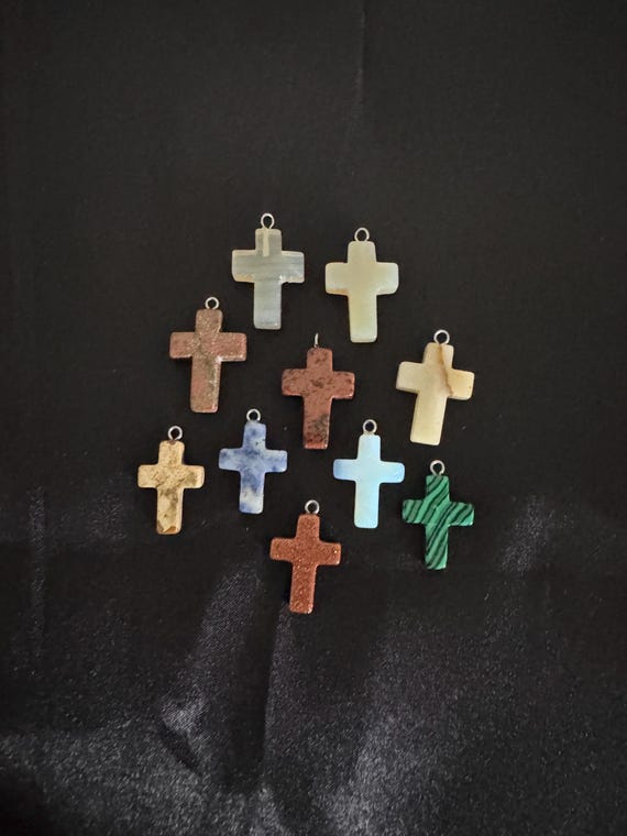 10 Piece Stone Cross Charms