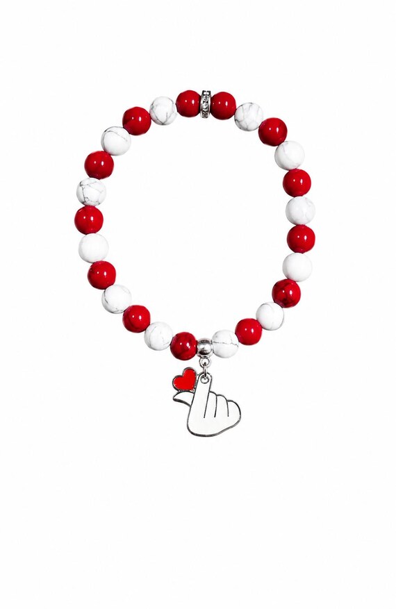 Hand With Red Heart  Valentine Charm Stretch Bracelet