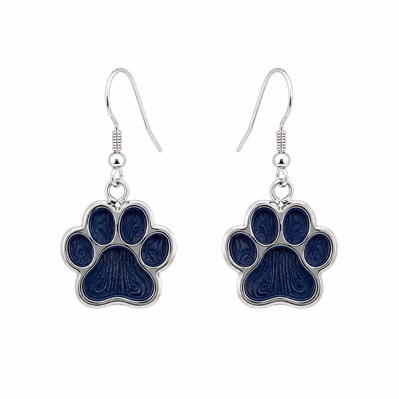 Blue Paw Charm Dangle Earrings