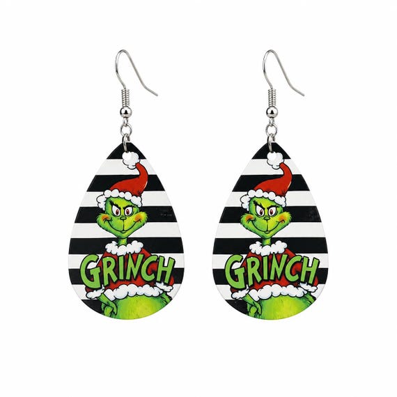 Grinch Christmas Leather Earrings