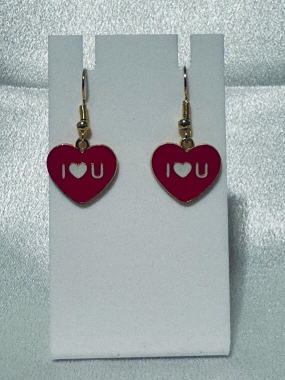 Valentine I Love You Heart Dangle Earrings