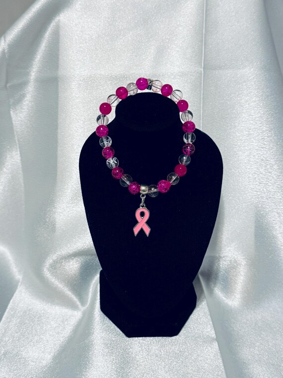 Pink Ribbon Breast Cancer Stretch Charm Bracelet