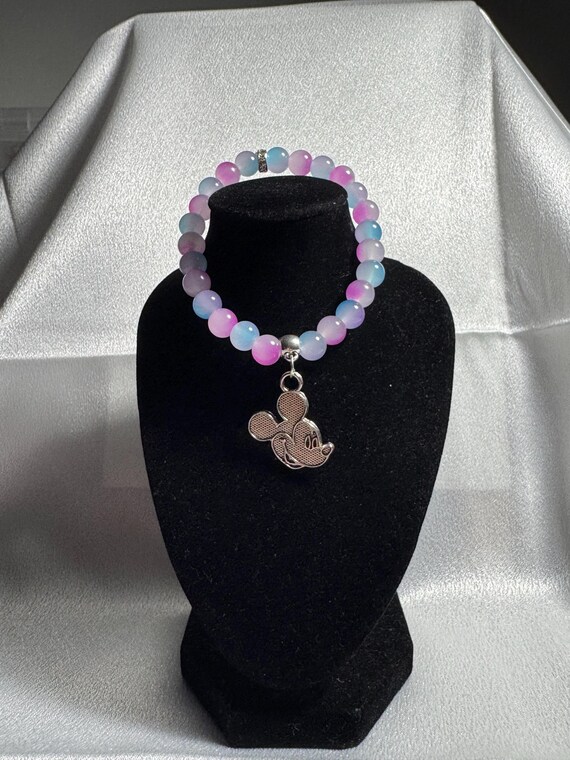 Silver Mickey Mouse Charm Stretch Bracelet