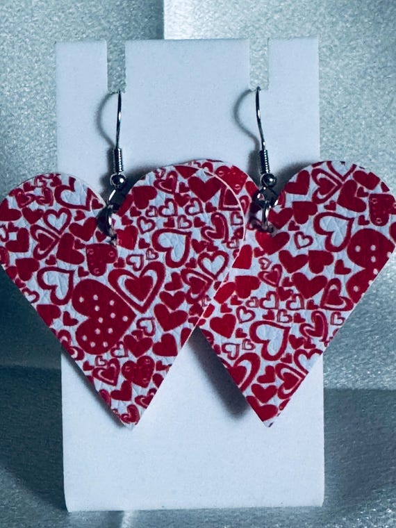 Leather Heart Dangle Earrings