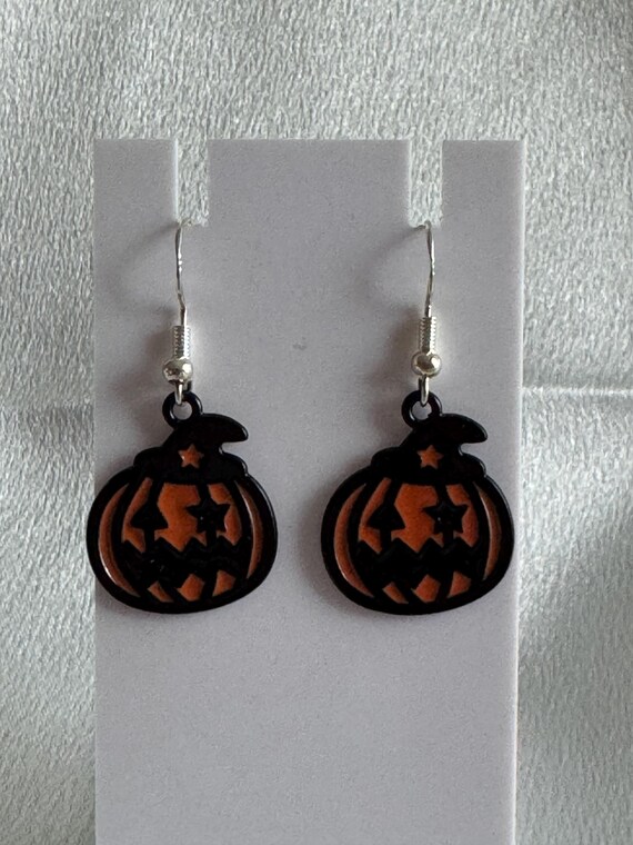 Halloween Jack O Lantern Dangle Earrings. Hypoallergenic