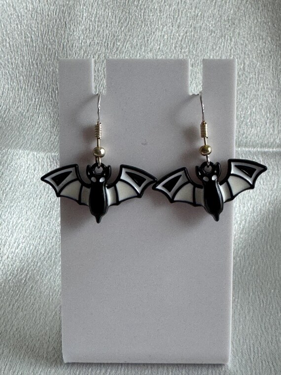 Halloween White Bat Dangle Earrings. Hypoallergenic