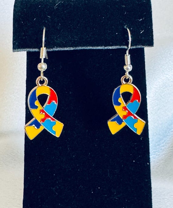 Autism Ribbon Dangle Earrings.