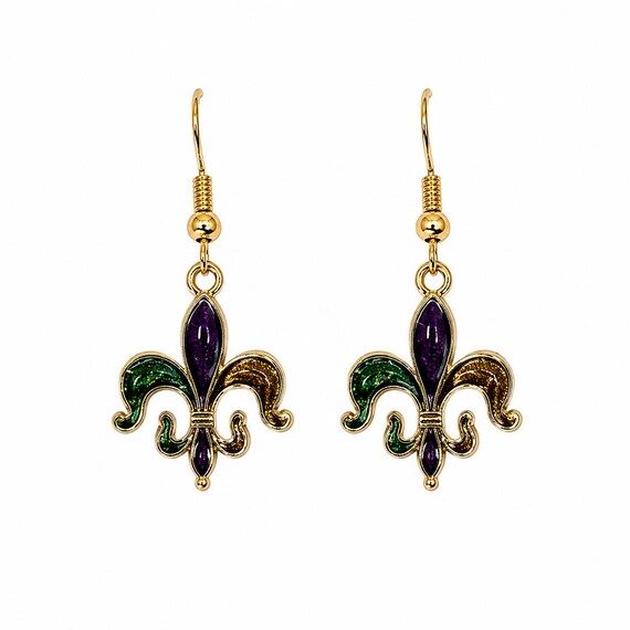 Mardi Gras Fleur de Lis Dangle Earrings.