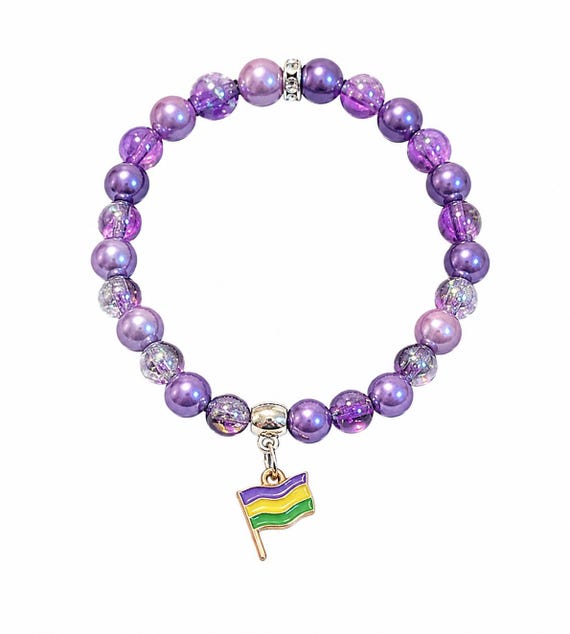 Mardi Gras Flag Charm Stretch Bracelet