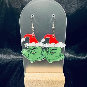 Grinch Face Merry Christmas Acrylic Dangle Earrings