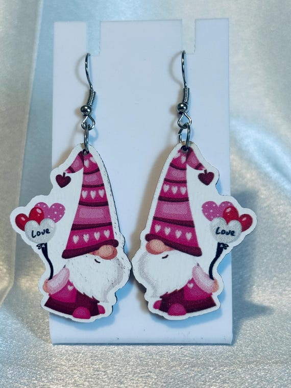 Gnome With Balloons Wooden Dangle Earrings