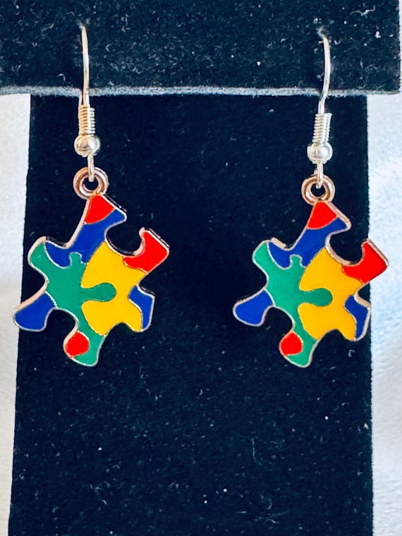Puzzle Piece Autism Dangle Earrings.