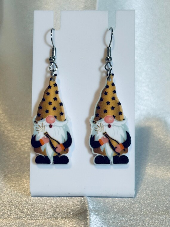 Acrylic New Years Gnome Dangle Earrings