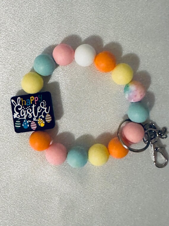 Happy Easter Silicone Wristlet  Keychain