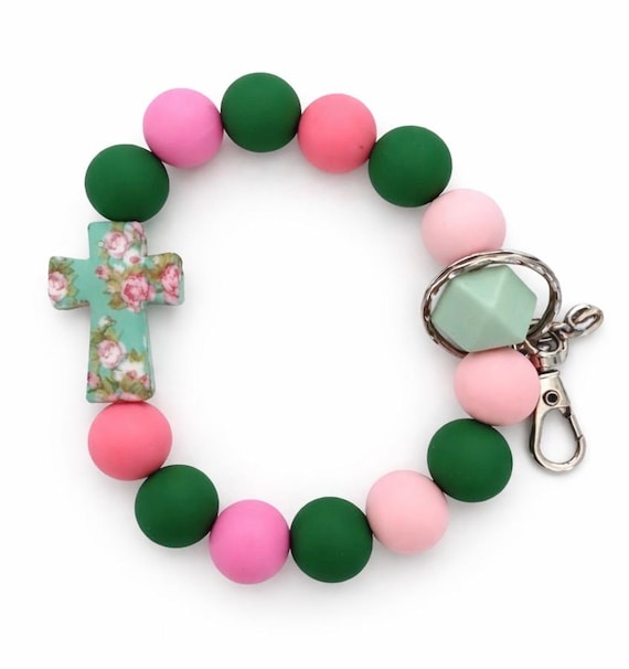 Silicone Cross Bead Wristlet  Keychain