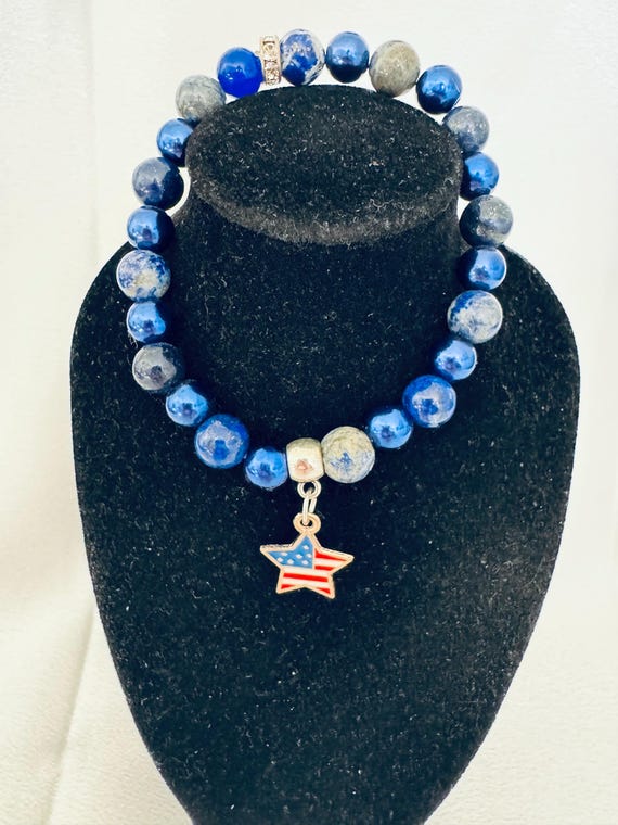 Red White and Blue Star Charm Stretch Bracelet