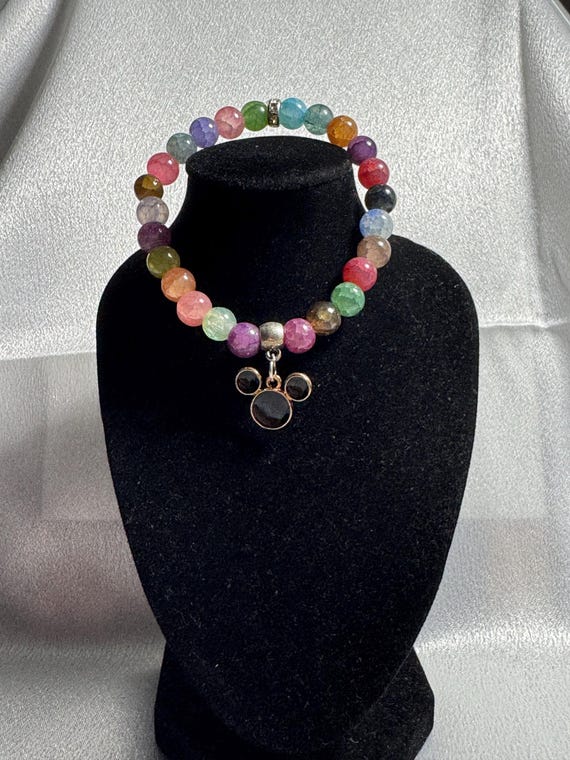 Black Mickey Mouse Ears Charm Stretch Bracelet