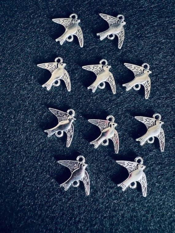 10 Piece Silver Dove Charms