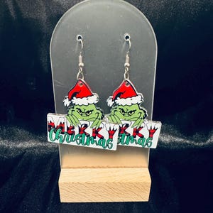 Grinch Merry Christmas Acrylic Dangle Earrings